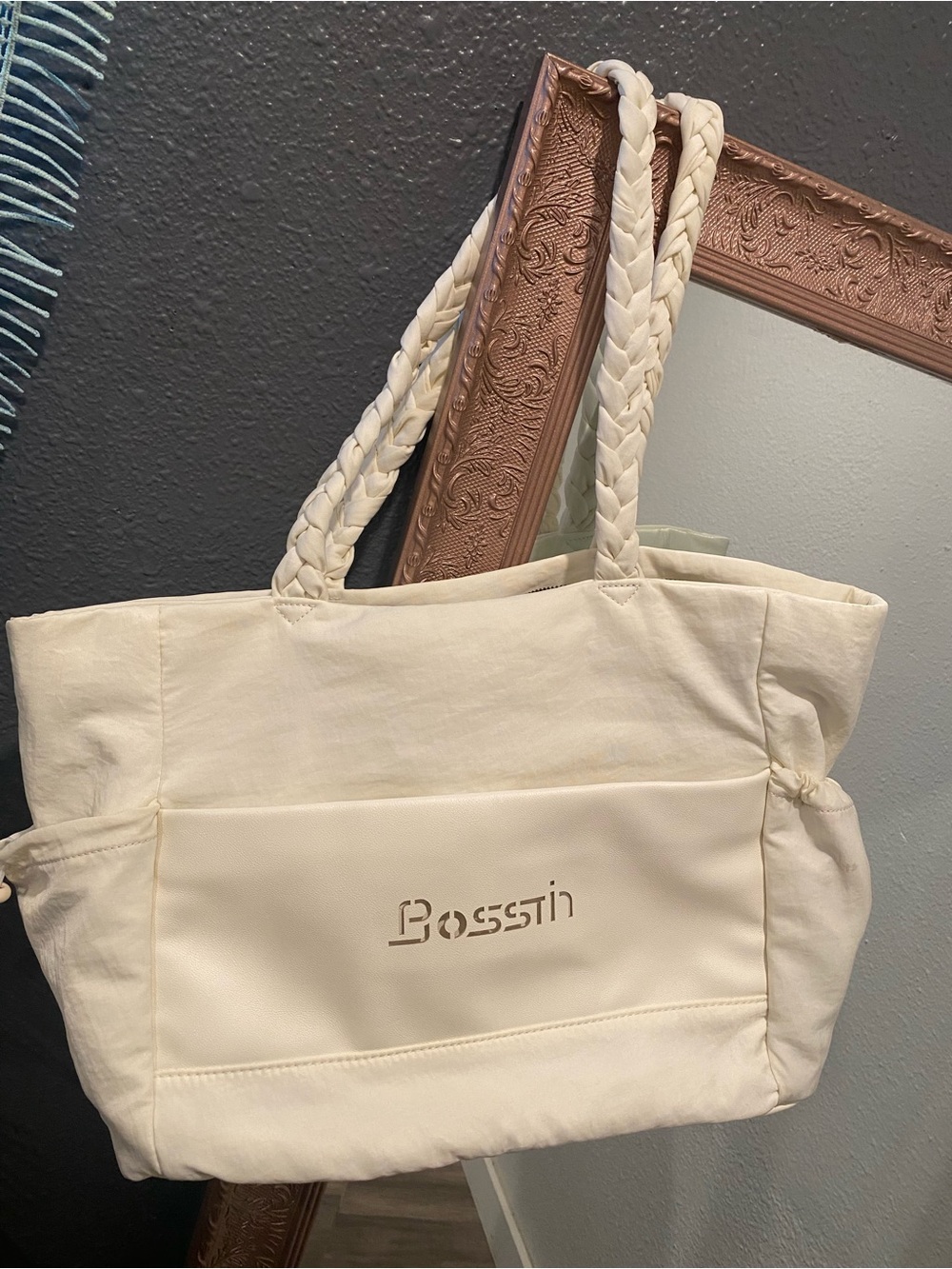 Boss Cream Quilted Tote with Braided Shoulder Handles - Picture 6 of 6